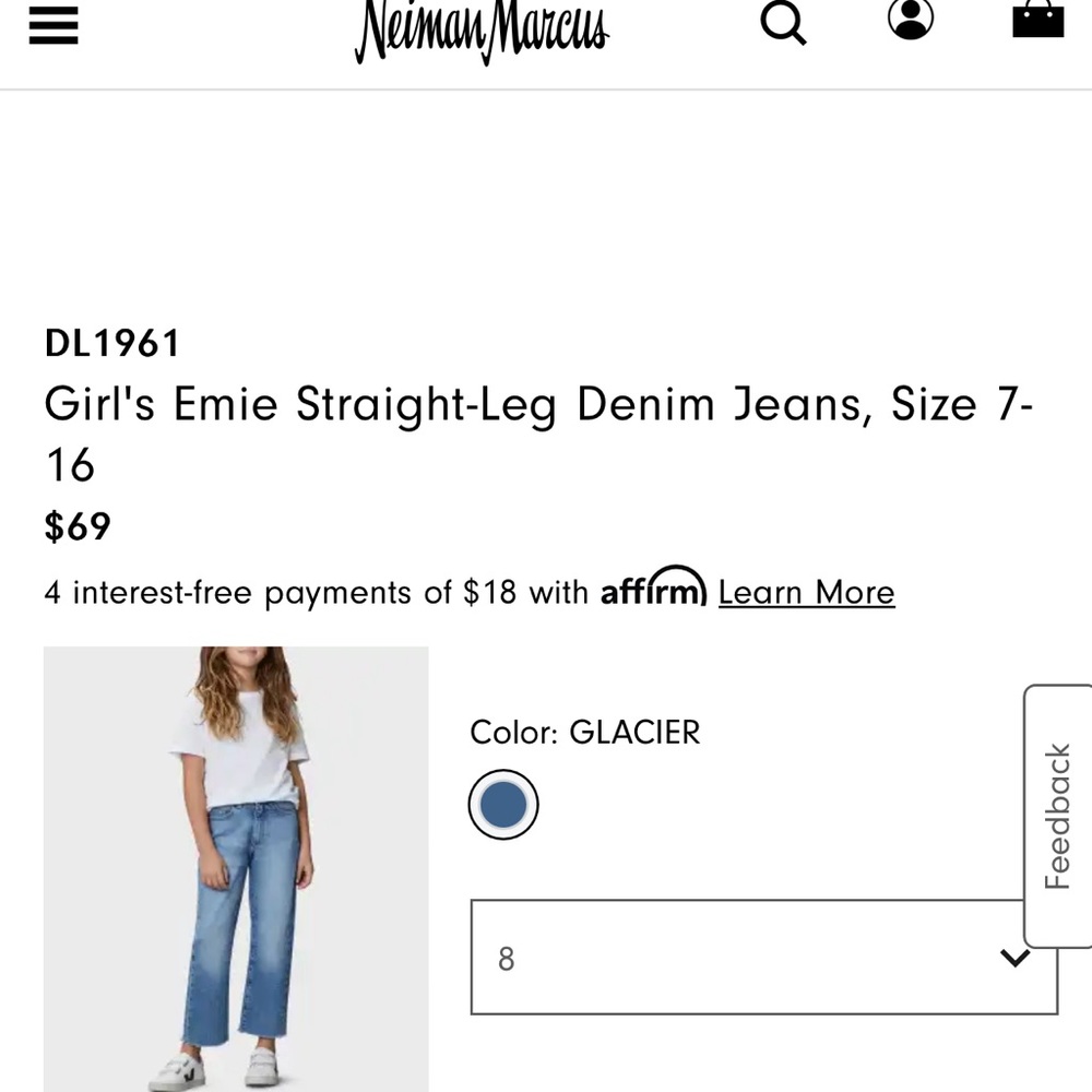 DL1961 Emile straight high rise jeans, size 12 GIRLS